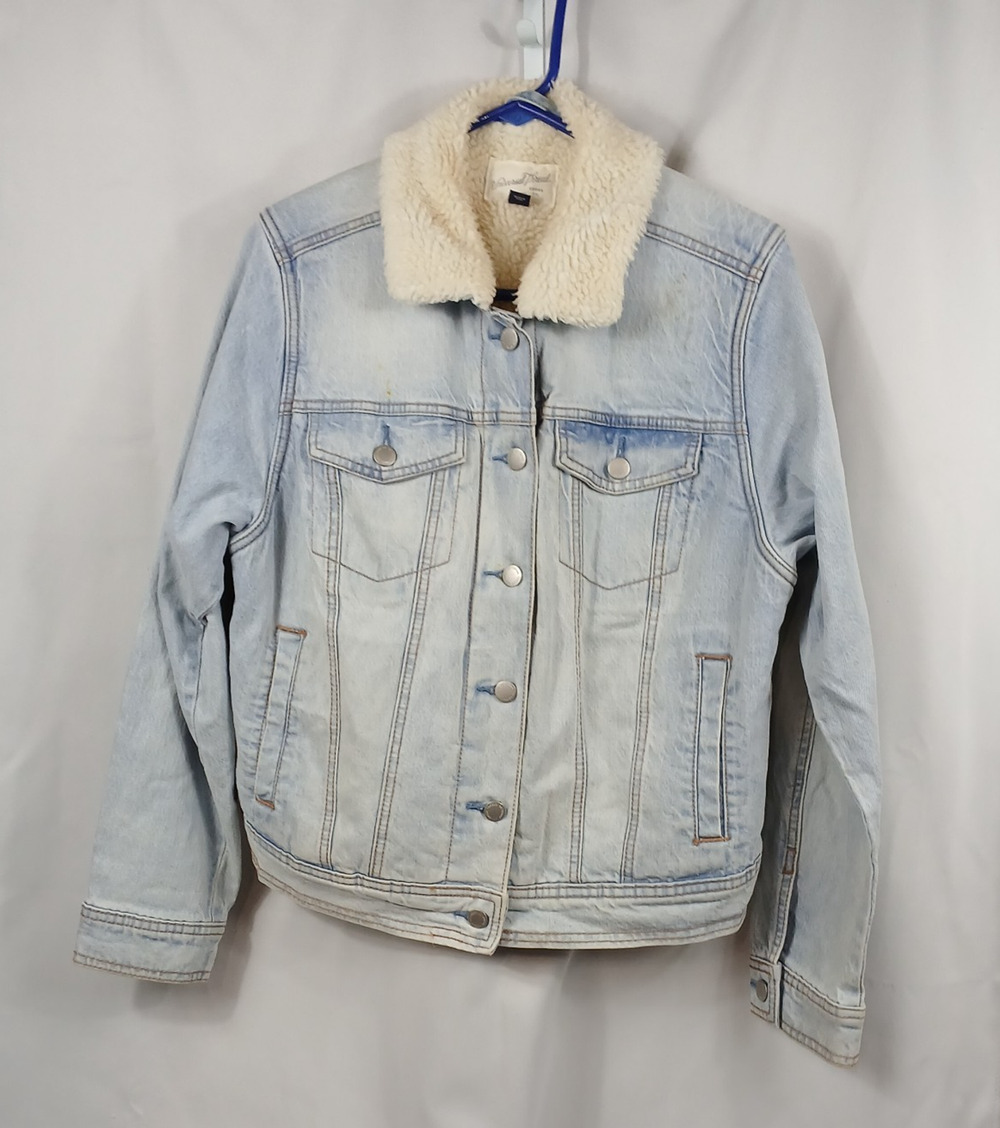 90s Grunge Revival Short Sherpa Lined Denim Jean Jacket Sz Med Classic Casual